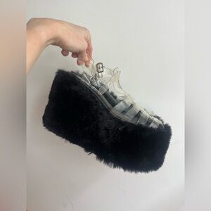 Funky faux-fur platform sandals size 7.5